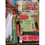 BOX OF VARIOUS VINTAGE GAMES AND JIGSAW PUZZLES INCLUDING WADDINGTONS CINEMASCOPE, RUPERT BEAR ETC