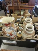 BOX OF VARIOUS JAPANESE STYLE VASES, TALLEST 25CM