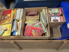 THREE BOXES OF VARIOUS BOOKS AND GAMES INCLUDING CHILDREN’S ANNUALS, 1950S/60S ONWARDS