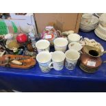 QUANTITY OF HOUSEHOLD CERAMICS TO INCLUDE LIDDED GINGER JAR, TWO CANDLESTICKS ETC