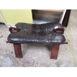 LEATHER UPHOLSTERED CAMEL STOOL