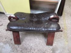 LEATHER UPHOLSTERED CAMEL STOOL