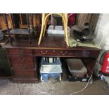 SINGLE PEDESTAL DESK, POSSIBLY ORIGINALLY TWIN PEDESTAL, APPROX 148CM LONG