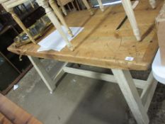 DISTRESSED PINE TOPPED TABLE, LENGTH APPROX 157CM