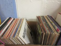 BOX CONTAINING VARIOUS LP RECORDS ETC