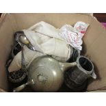 BOX CONTAINING ASSORTED SILVER PLATED WARES INCLUDING GOOD QUALITY TEA POT ETC