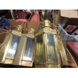 BOX CONTAINING A SET OF BRASS SHIP’S TYPE LAMPS, EACH APPROX 42CM