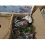 BOX CONTAINING VARIOUS PAPERWEIGHTS AND MOULDED GLASS SCULPTURES ETC