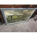 FRAMED OLEOGRAPH DEPICTING BOATS IN A HARBOUR, FRAME SIZE APPROX 103CM