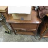 LARGE SEWING BOX MOUNTED ON CASTERS WITH DRAWER BENEATH, APPROX 63CM