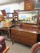 EDWARDIAN BEDROOM SUITE COMPRISING MIRROR BACK DRESSING TABLE AND A SINGLE WARDROBE, MAHOGANY WITH