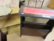 LEATHER INSET MAGAZINE RACK TOGETHER WITH A SMALL BOOKSHELF UNIT