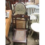 EDWARDIAN FOLDING MAHOGANY CANE SEATED CHAIR