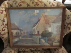 FRAMED PRINT DEPICTING A SEASIDE SCENE, WIDTH APPROX 56CM