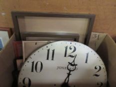 QUANTITY OF PICTURE FRAMES AND A LARGE WALL CLOCK, CLOCK DIAM APPROX 50CM