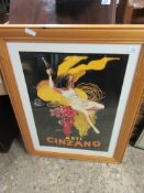 LARGE FRAMED ASTI CINZANO PRINT, TOTAL SIZE INC FRAME APPROX 72CM