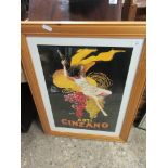 LARGE FRAMED ASTI CINZANO PRINT, TOTAL SIZE INC FRAME APPROX 72CM