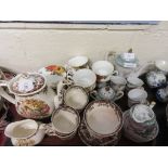 VARIOUS HOUSEHOLD CERAMICS INCLUDING PALLISSY GAME TEA POT, ROYAL ALBERT CHERRY BOUQUET CUPS AND