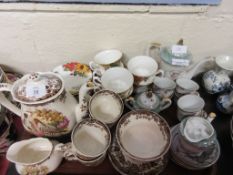 VARIOUS HOUSEHOLD CERAMICS INCLUDING PALLISSY GAME TEA POT, ROYAL ALBERT CHERRY BOUQUET CUPS AND