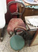 VICTORIAN BALLOON BACK DINING CHAIR TOGETHER WITH A SMALL FOOT STOOL