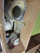 BOX CONTAINING MIXED VINTAGE HOUSEHOLD CERAMICS INCLUDING SMALL PLATES ETC AND A BOX OF MIXED