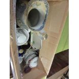 BOX CONTAINING MIXED VINTAGE HOUSEHOLD CERAMICS INCLUDING SMALL PLATES ETC AND A BOX OF MIXED