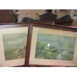 PAIR OF FRAMED PRINTS OF HIGHLAND CATTLE ENTITLED “SUNRISE ON LOCH KATRINE” AND “SUNSET ON THE