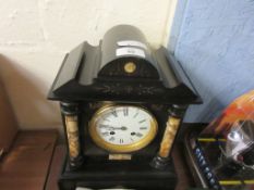 IMPRESSIVE COLUMN FLANKED MARBLE MANTEL CLOCK, HEIGHT APPROX 32CM