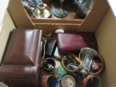 BOX CONTAINING SMALL COLLECTIBLES INCLUDING PHOTOGRAPHIC INTEREST, NAPKIN RINGS ETC