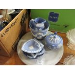 COLLECTION OF MIXED WEDGWOOD BLUE JASPERWARE TOGETHER WITH A MARBLE CHEESEBOARD