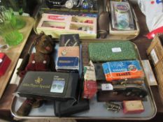 TRAY CONTAINING VARIOUS SMALL COLLECTIBLES INCLUDING FLINTLOCK PISTOL, LIGHTER, VORTEX TIME VALVE,