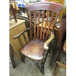 STAINED PINE RUSTIC ARMCHAIR, HEIGHT APPROX 116CM