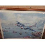 FRAMED MILITARY INTEREST PRINT “COASTAL STRIKE”, WIDTH INC FRAME 65CM