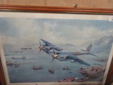 FRAMED MILITARY INTEREST PRINT “COASTAL STRIKE”, WIDTH INC FRAME 65CM