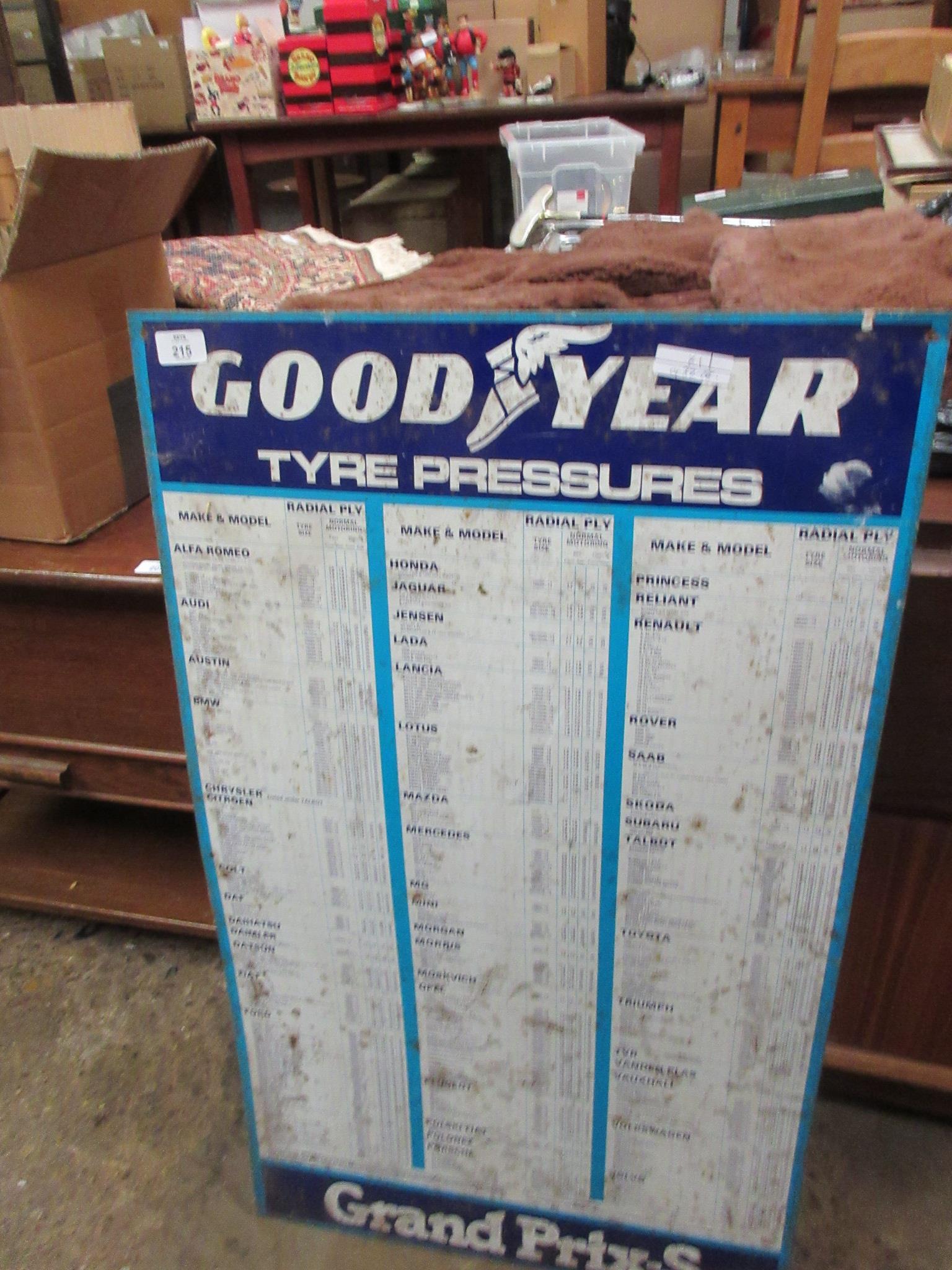 VINTAGE METAL GOODYEAR TYRE PRESSURE SIGN, APPROX 90CM HIGH