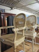 PAIR OF PAINTED CANE SEAT BEDROOM CHAIRS, HEIGHT APPROX 98CM