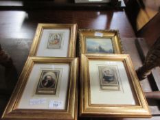 COLLECTION OF SMALL FRAMED DEPICTIONS OF VARIOUS SAINTS TOGETHER WITH A SMALL OIL ON PANEL,