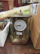 BRASS CASED ANNIVERSARY CLOCK, HEIGHT 25CM MAX