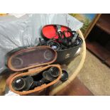 TWO CASED PAIRS OF BINOCULARS VIZ EARLY TO MID-20TH CENTURY AITCHISON “OWL” AND LATE 20TH CENTURY