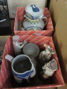 TWO SMALL BOXES CONTAINING DECORATIVE CERAMICS INCLUDING LLADRO FIGURE OF A GIRL WITH A CANDLE,