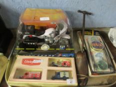 TRAY CONTAINING VARIOUS TOYS, MODELS, FISHING KIT ETC