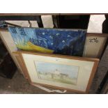 SELECTION OF FRAMED PICTURES INCLUDING WATERCOLOUR OF A COUNTRY CHURCH, OIL ON PANEL OF A