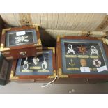 THREE TRINKET OR STORAGE BOXES EACH WITH KNOT COLLECTIONS TO LIDS
