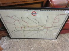 FRAMED REPRO MID-20TH CENTURY LONDON TRANSPORT MAP OF THE LONDON UNDERGROUND (HUTCHINSON)