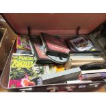 VINTAGE SUITCASE CONTAINING MIXED CASED CINE FILMS INCLUDING PLAGUE OF THE ZOMBIES, DESTINATION