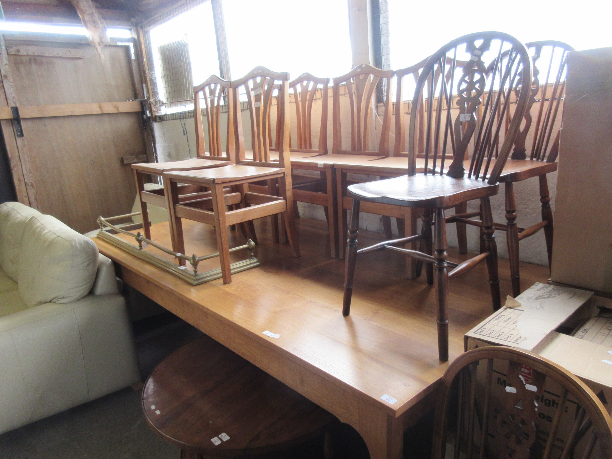 VERY LARGE MODERN DINING TABLE TOGETHER WITH A SET OF SIX MATCHING DINING CHAIRS