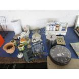 QUANTITY OF HOUSEHOLD CERAMICS, TELEPHONE INDEX, WALL CLOCK ETC