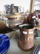 LARGE AND IMPRESSIVE SOUP TUREEN ON STAND PLUS A LARGE COPPER WATER JUG