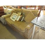 MODERN UPHOLSTERED TWO-SEATER SOFA IN GILT PATTERNED FABRIC, WIDTH APPROX 176CM