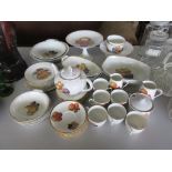 QUANTITY OF FRUIT DECORATED THOMAS “BAVARIA” DINNER SERVICE INCLUDING TEA POT, VEG DISHES, TAZZA